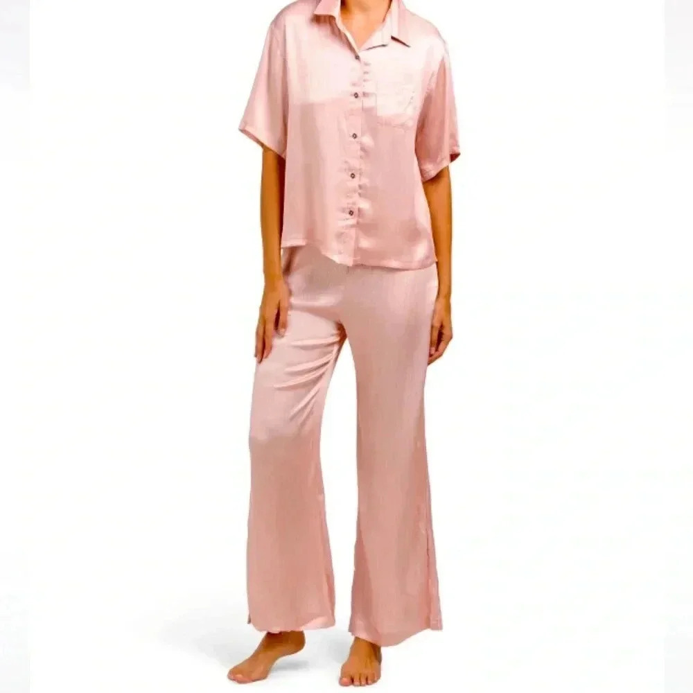 Jason Wu Woman’s PINK Sati.n Pajama Set Short Sleeve Top And Pants NWT Size XL